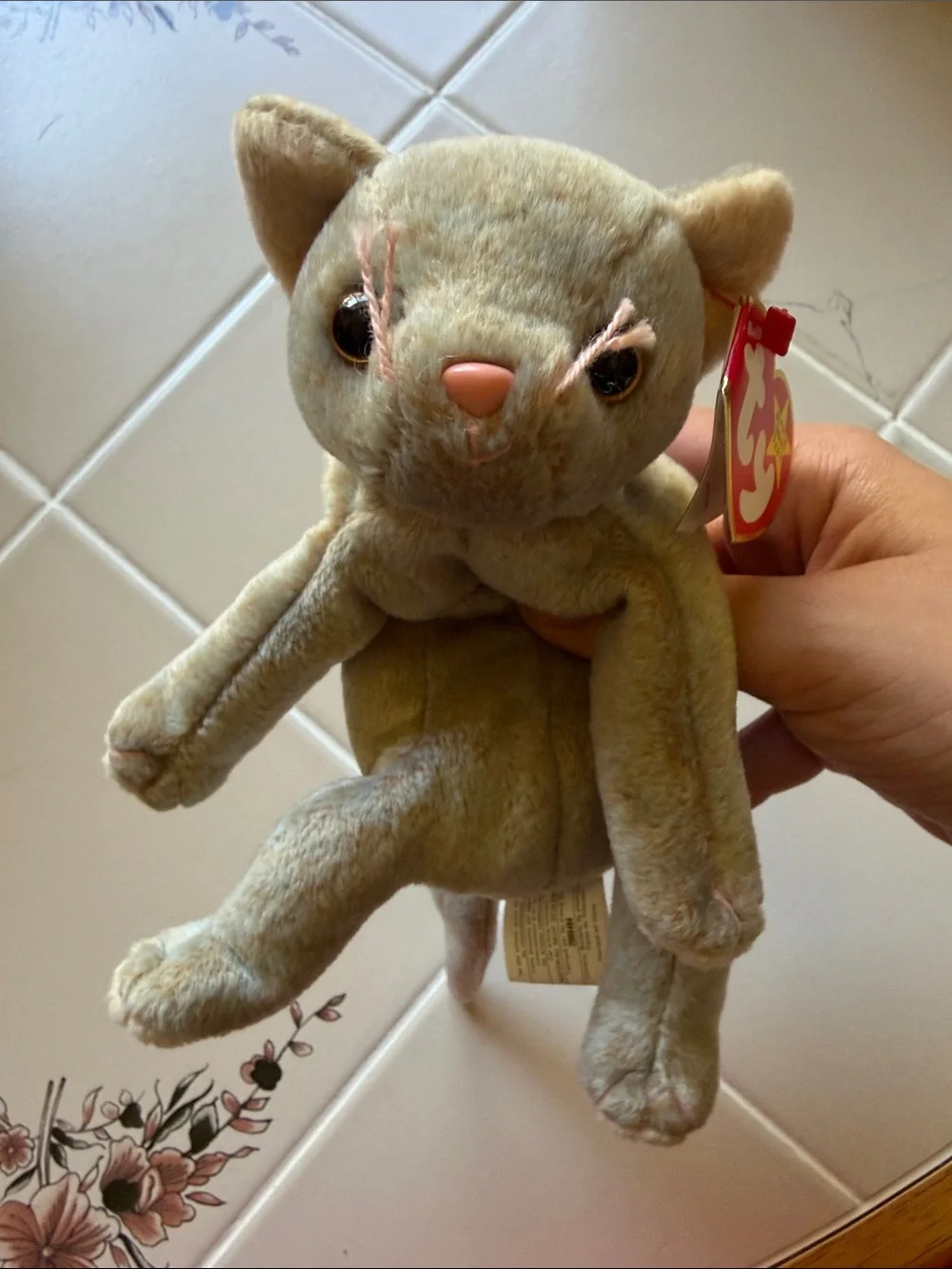 Ty Plush Cat Toy - Gray with Pink Nose